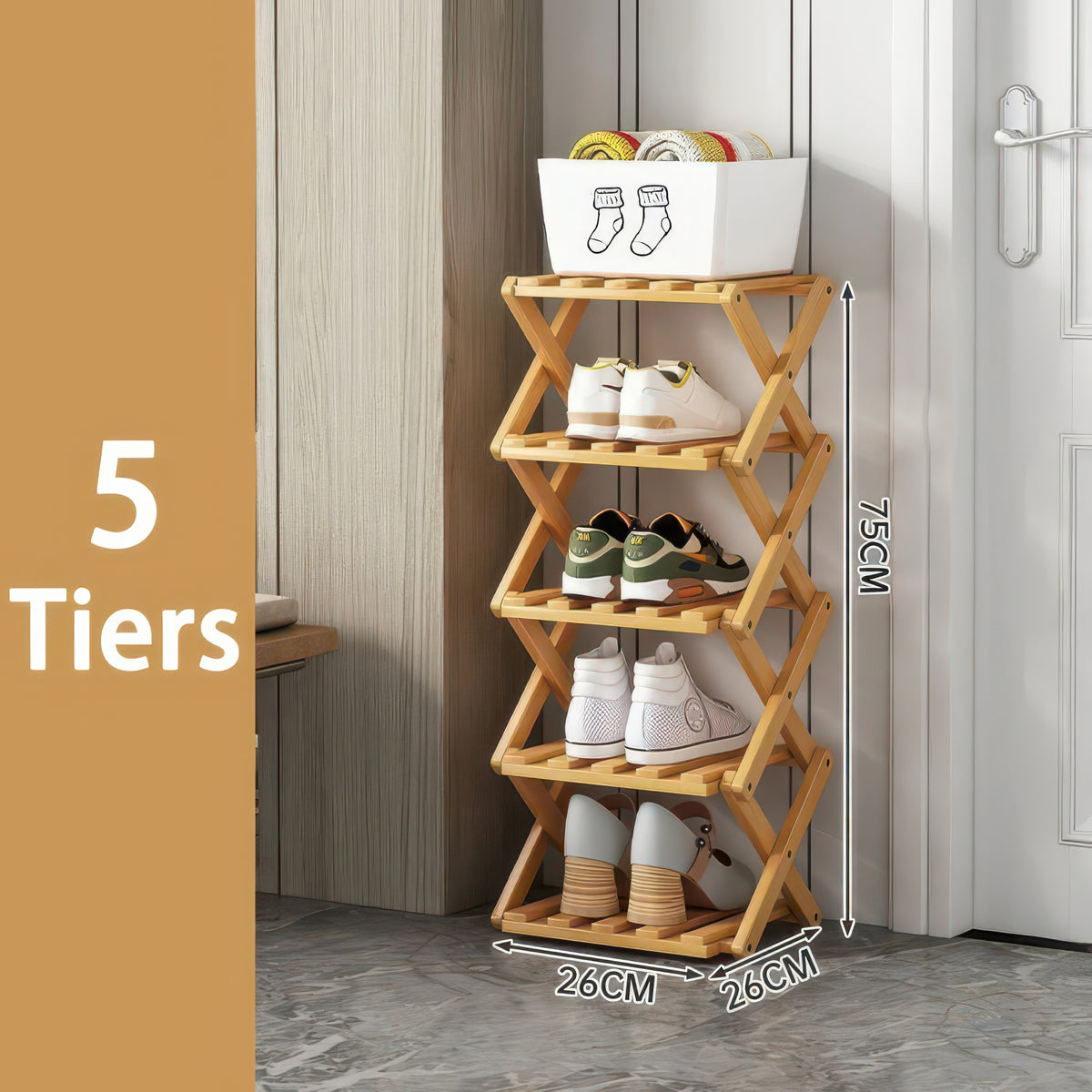 Foldable Bamboo Shoe Rack with Two-to-Nine-Tier Options