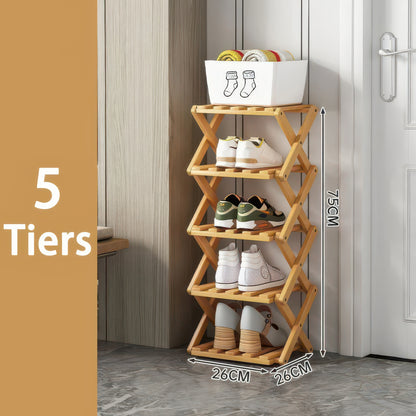 Foldable Bamboo Shoe Rack with Two-to-Nine-Tier Options