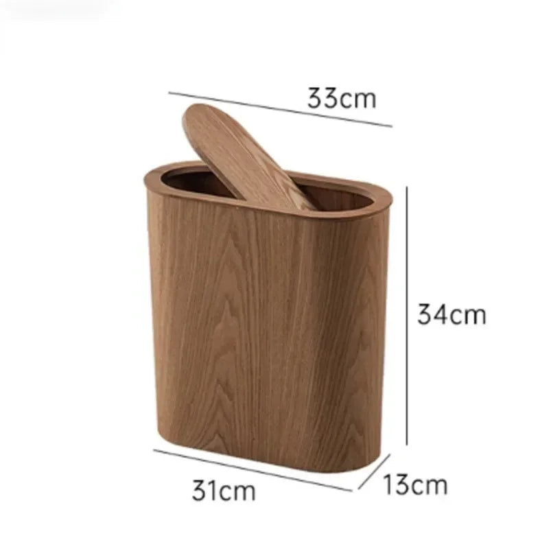 Wooden Trash Can – Solid Wood Nordic Paper Basket with Lid