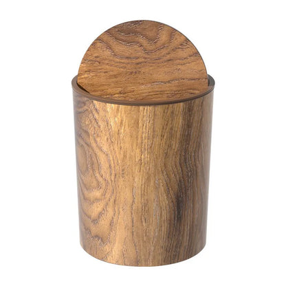 Vintage Trash Can – Wood Grain Leather Paper Basket