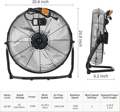 12/18/20-Inch Three-Speed Industrial Floor Fan with Carry Handle