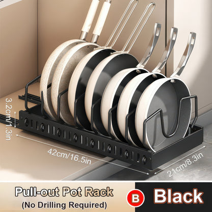 Under-Cabinet Sliding Pots and Pans Organizer with 8 Adjustable Dividers