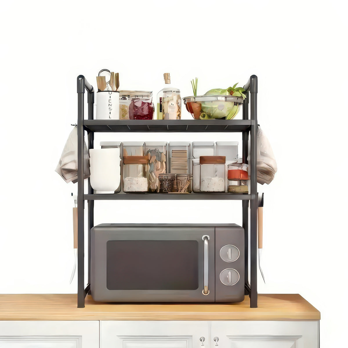 Heavy Duty Kitchen Baker's Rack Floor Standing Microwave Oven Stand, 2-Tier Storage