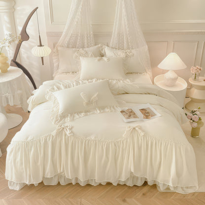 Ruffle Duvet Cover Set – 3pcs White Bedding for Guest Room