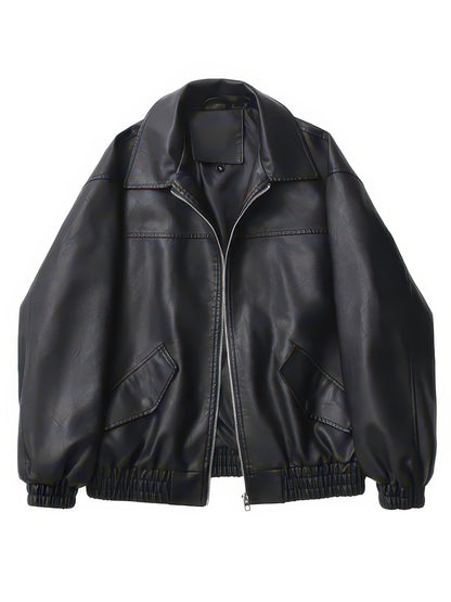 Women's Vintage Faux Leather Moto Jacket, Short Zip-Up Biker Coat for Spring and Autumn