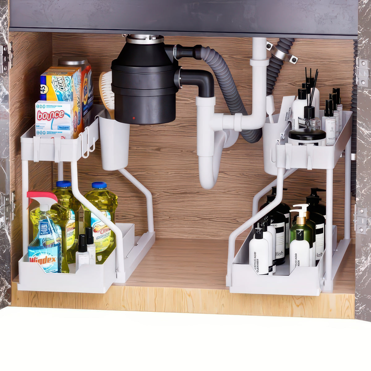 Space Saving 2-Tier Under-Sink Pull-Out Storage Organizer for Kitchen & Bathroom