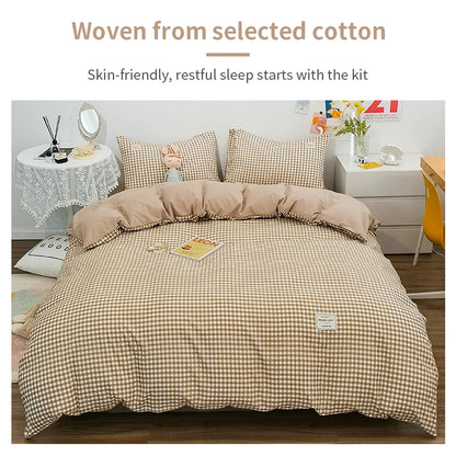 Japanese Style Duvet Cover – 100% Cotton Plaid Stripe Bedding Set