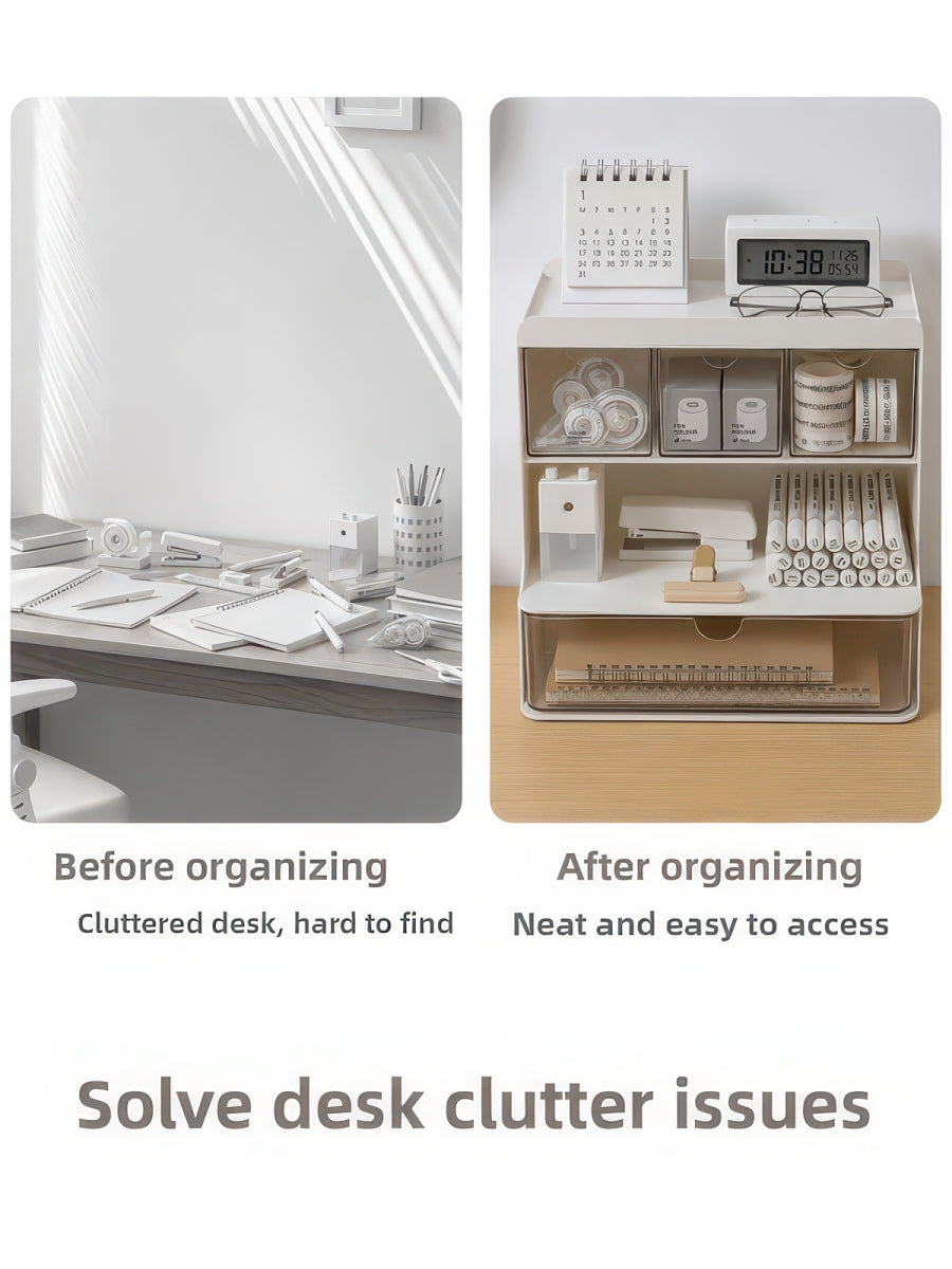 Desktop Drawer-Style Multi-Layer Plastic Organizer for Office & Student Desks