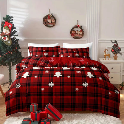 Christmas Duvet Cover Set – Elk Snowflake Print 3-Piece Bedding
