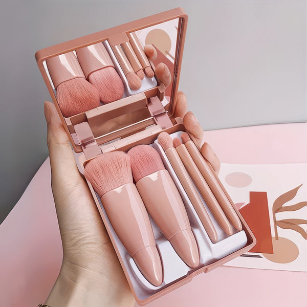 5-Piece Portable Makeup Brush Set with Foldable Mirror Case