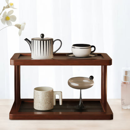 2-Tier Bamboo Countertop Shelf with Clear Acrylic Bottom for Cosmetics & Spices