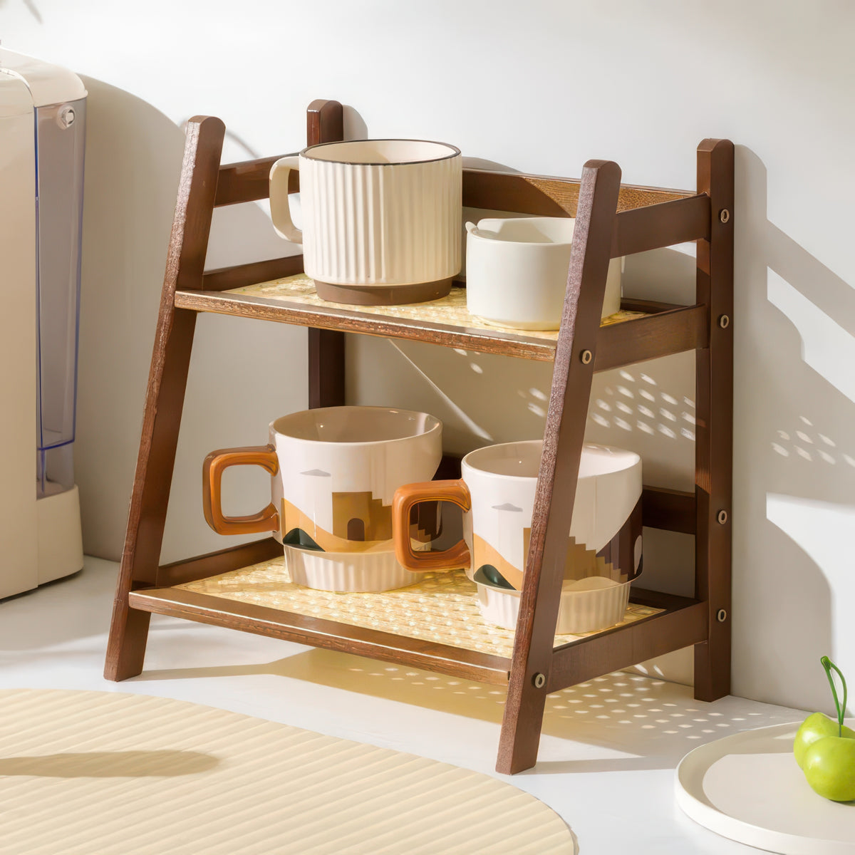 2-Layer Bamboo Countertop Organizer Coffee Cup Holder for Kitchen & Home