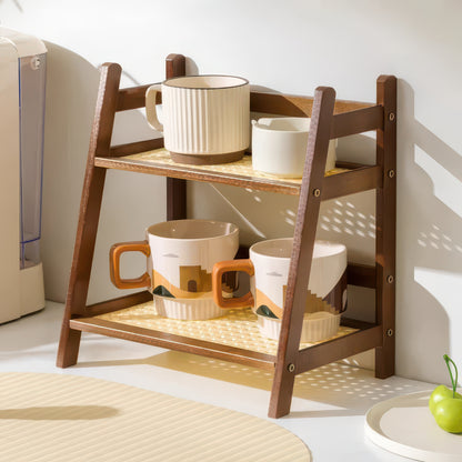 2-Layer Bamboo Countertop Organizer Coffee Cup Holder for Kitchen & Home