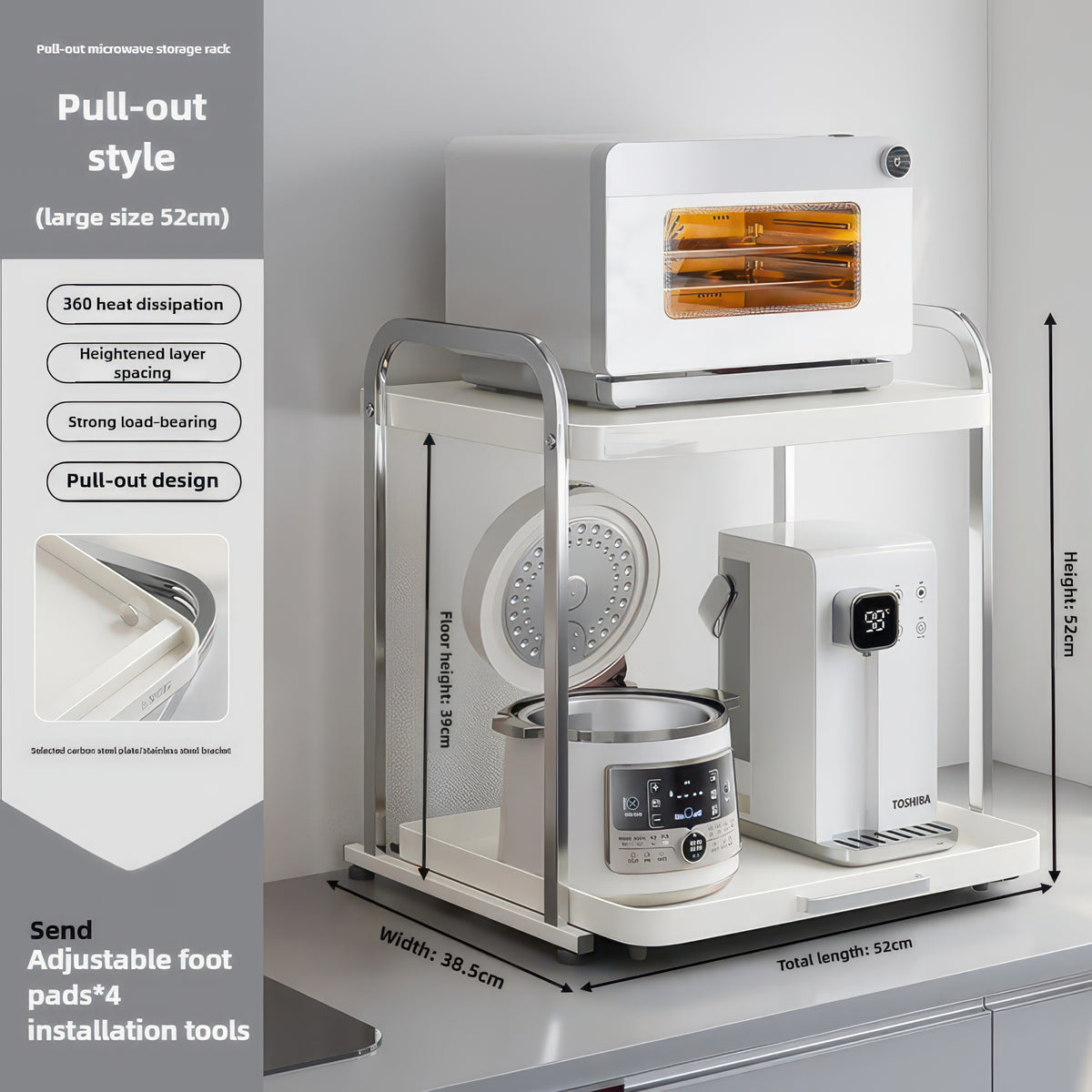 2-Layer Pull-Out Microwave Oven & Free-Standing Kitchen Storage Shelf
