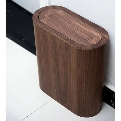 Wooden Trash Can – Solid Wood Nordic Paper Basket with Lid