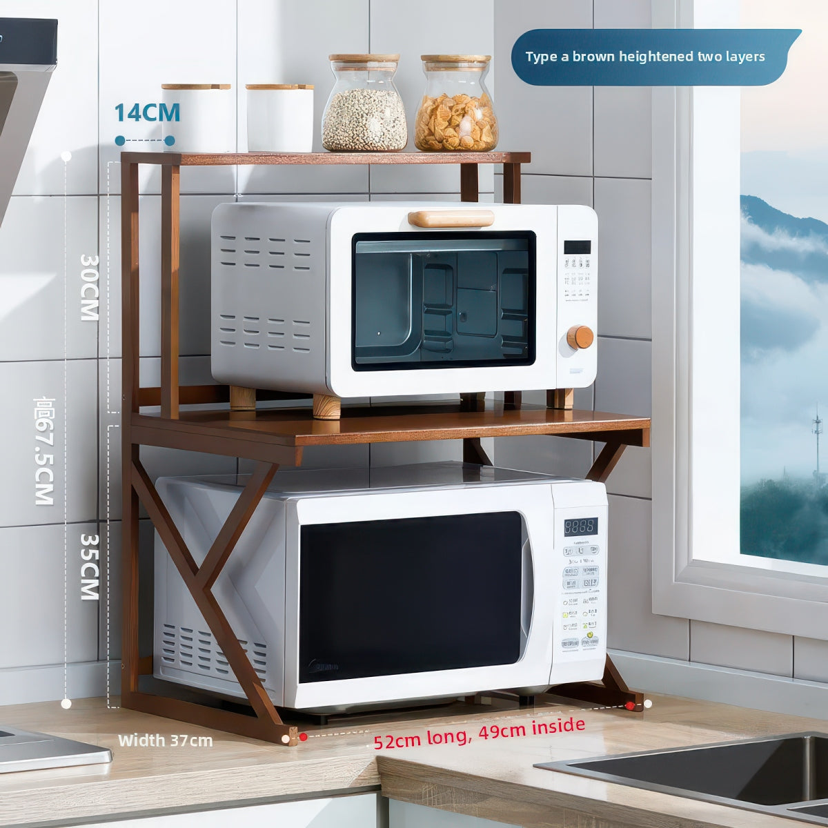 Bamboo Double-Layer Countertop Microwave and Oven Storage Shelf Rack