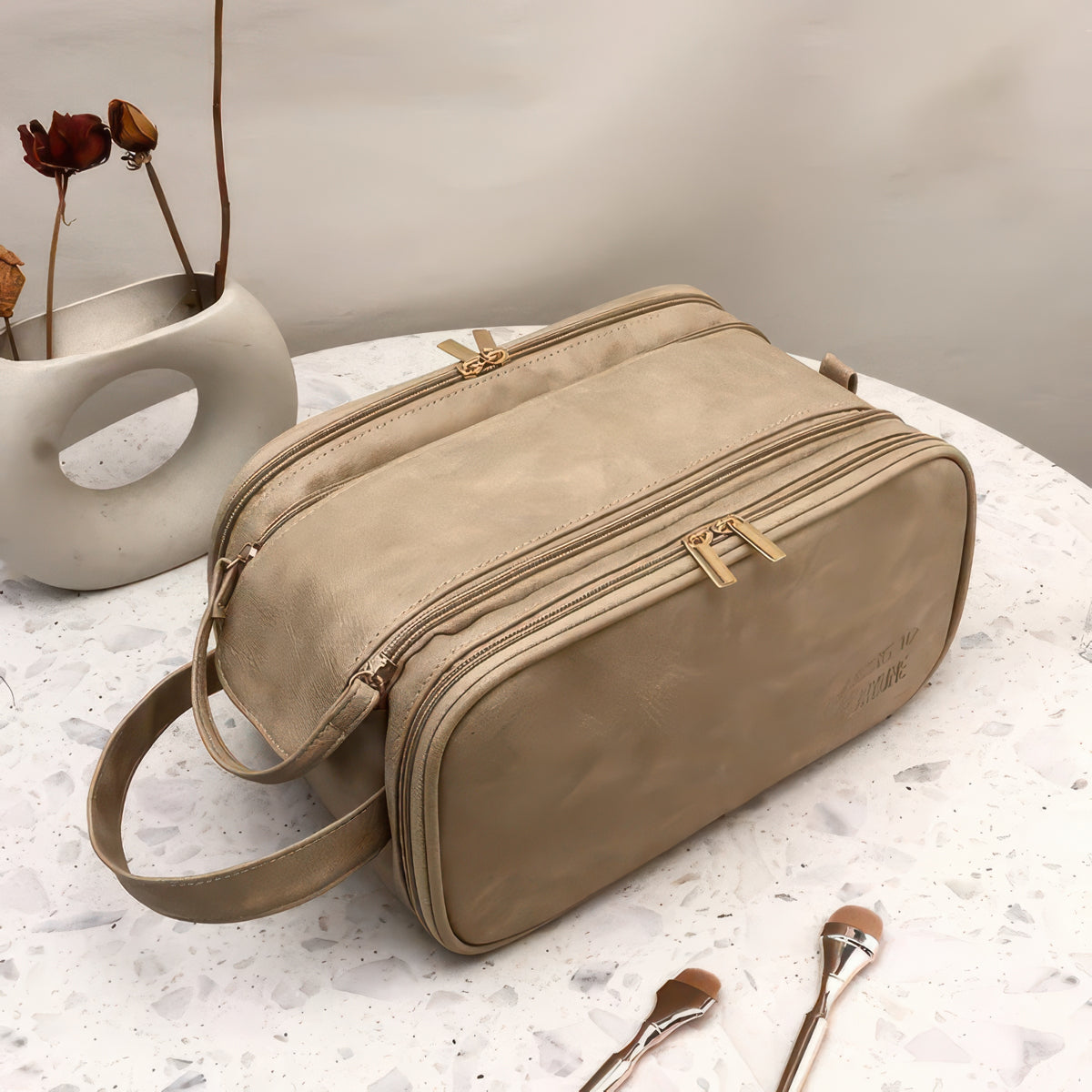 Large Capacity PU Leather Travel Makeup and Toiletry Bag