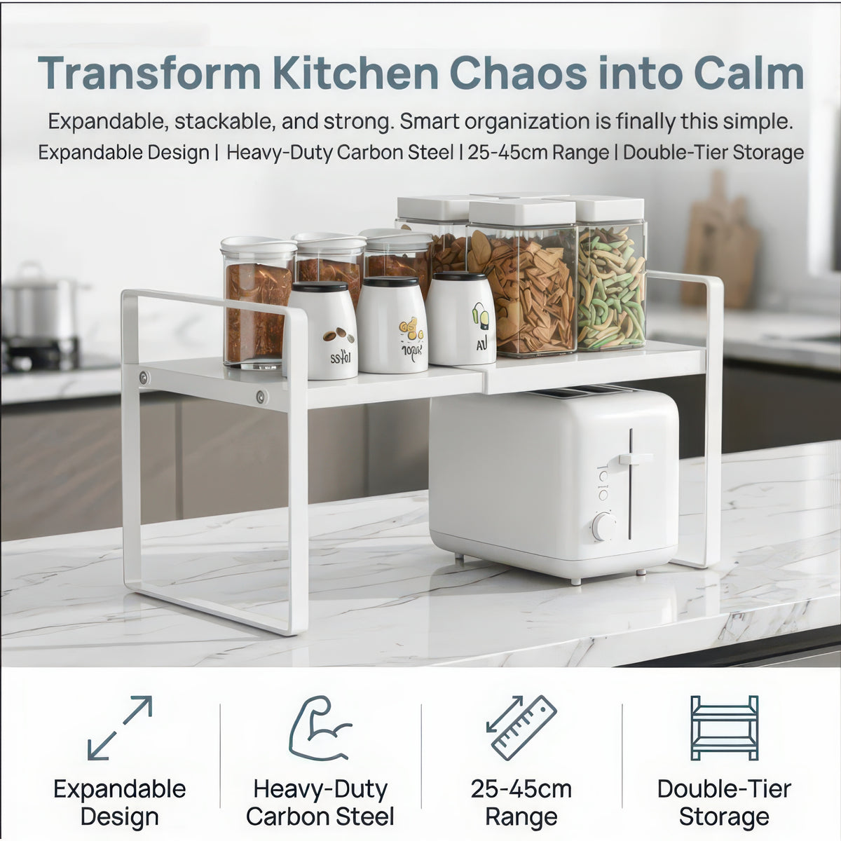 Expandable Kitchen Cabinet Organizer Multi-Level Storage Rack