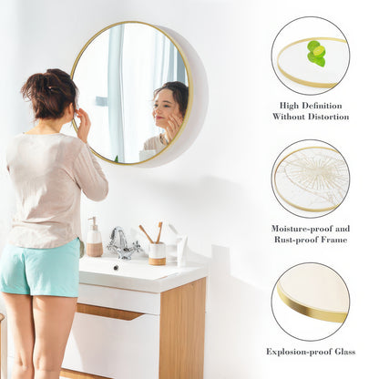 JHK Round Vanity Framed Mirror Matte Metal Frame Tempered Glass 30 Inch