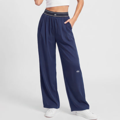 Quick-Dry Wide Leg Athletic Pants for Women, Pleated High Waist with Pockets for Workouts