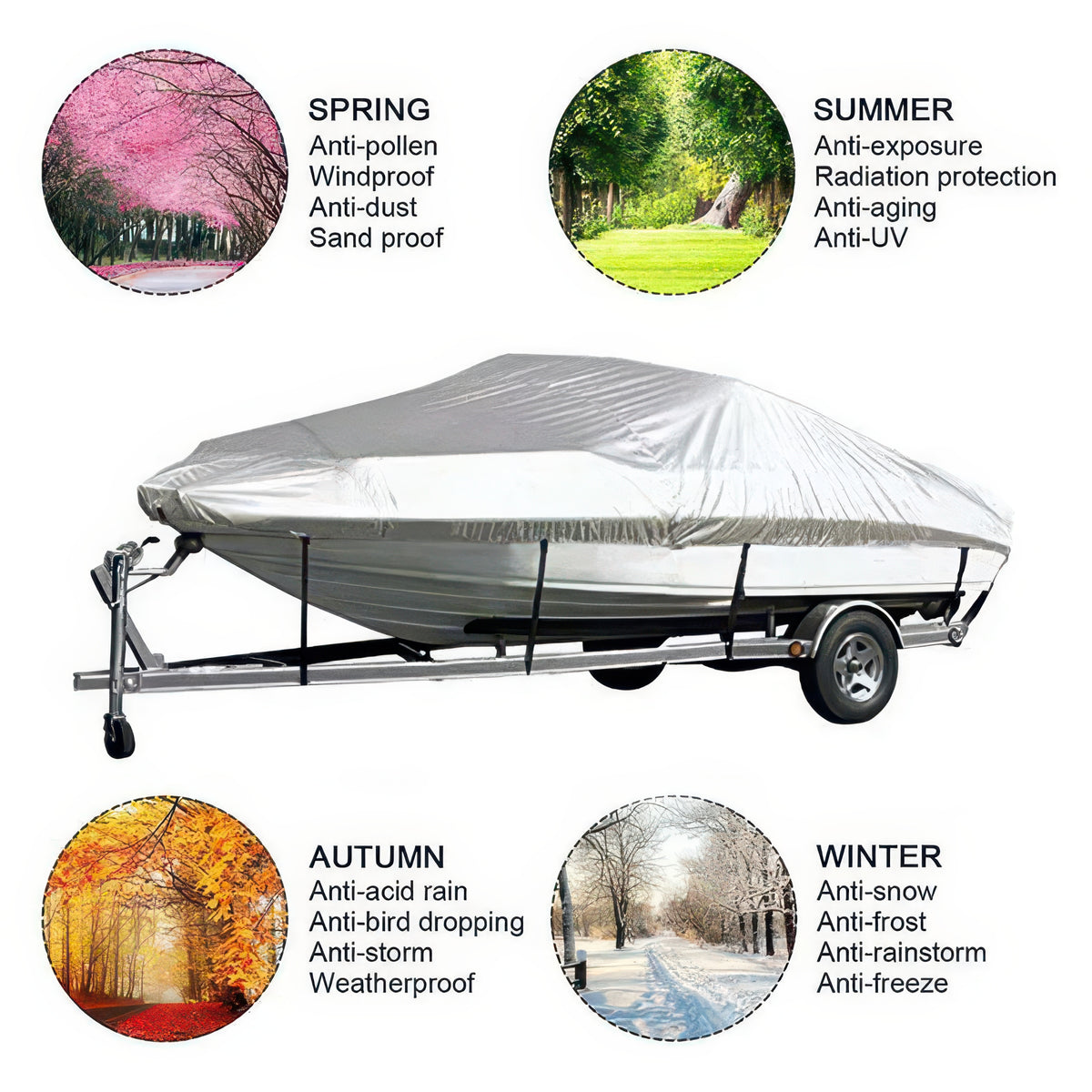 Silver Reflective Waterproof Boat Cover for V-Hull Boats