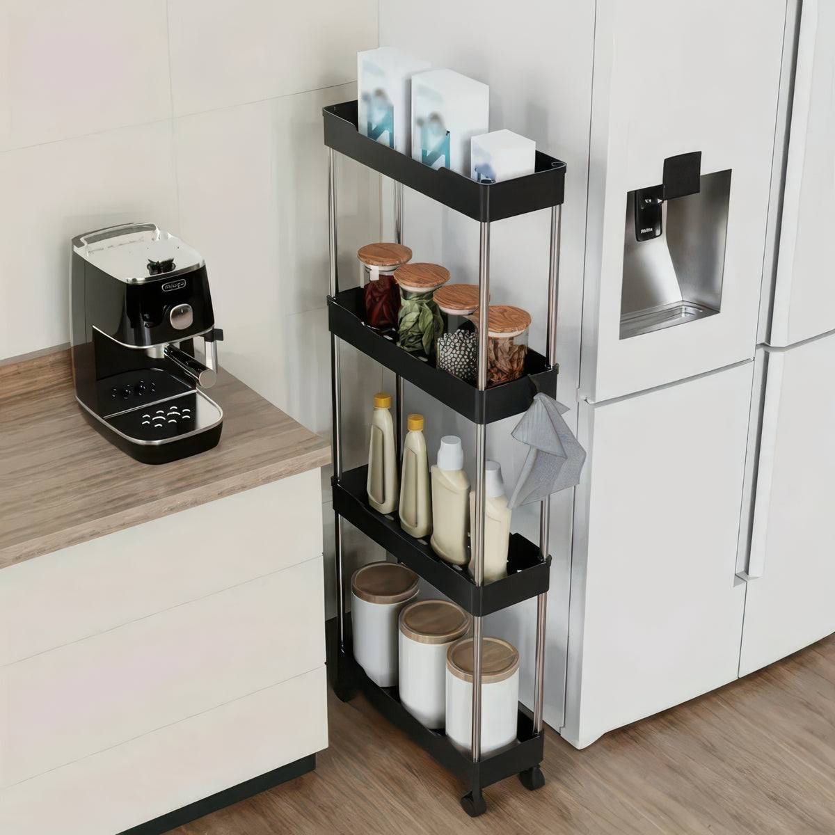 Push Trolley Multi-Layer Floor Storage Shelf for Bathroom and Kitchen (Slim)