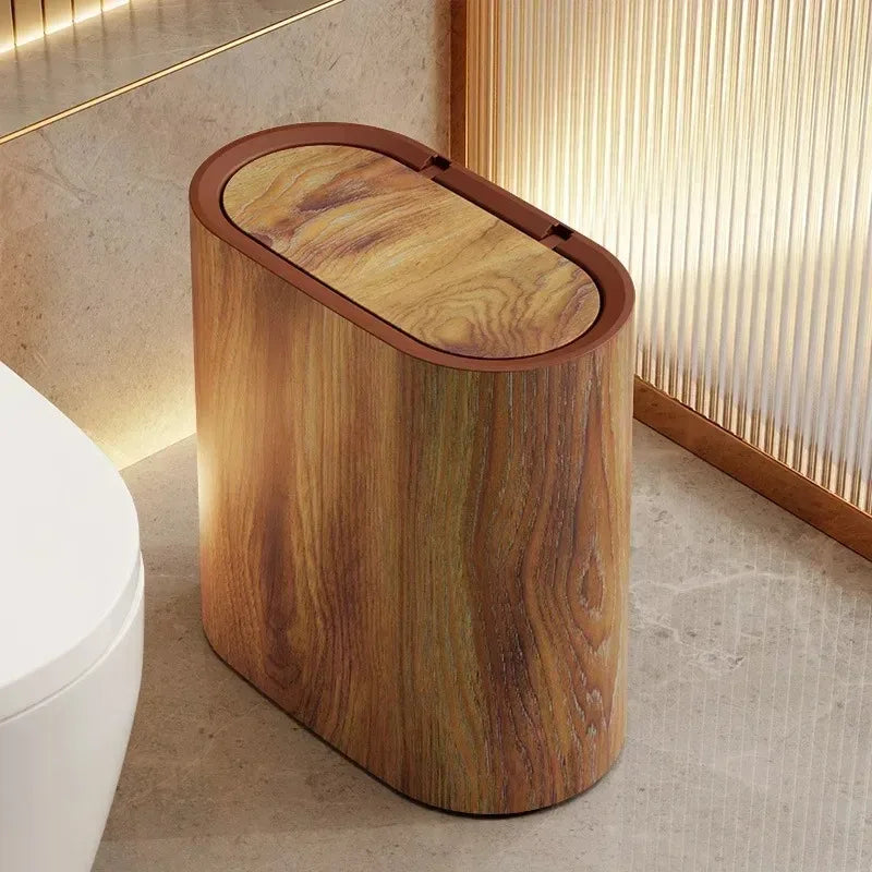 Bathroom Trash Can – Nordic Marble Texture Press-Type Bin