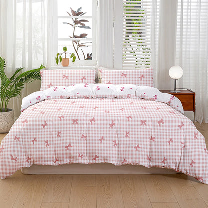 Plaid Duvet Cover Set – Bow Print 3pcs Soft Bedding
