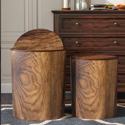 Vintage Trash Can – Wood Grain Leather Paper Basket