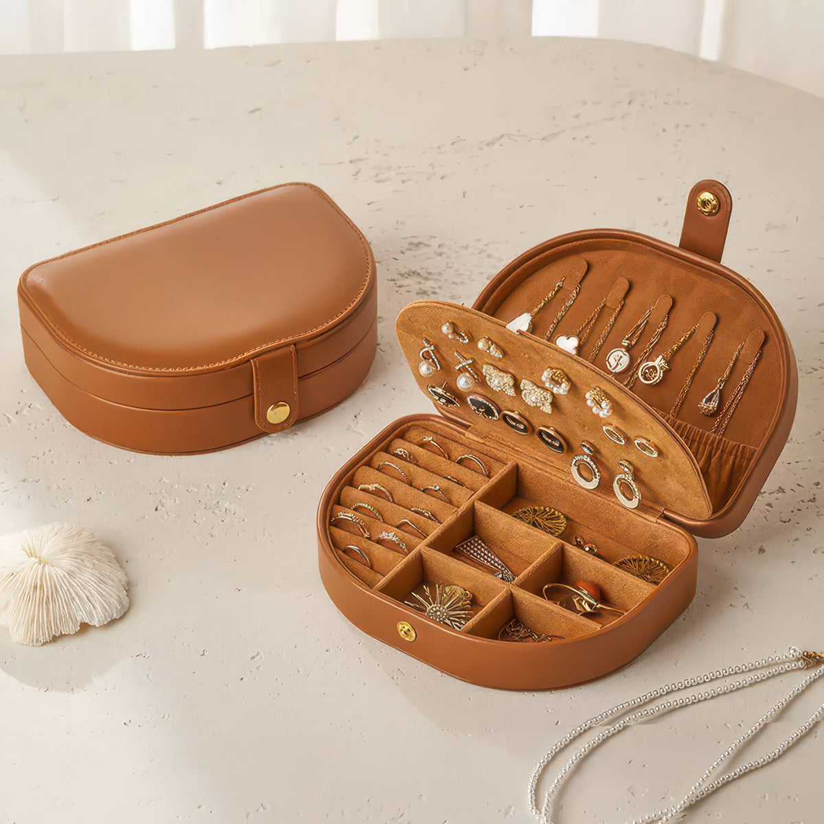 Travel Jewelry Storage Box with Leather Exterior
