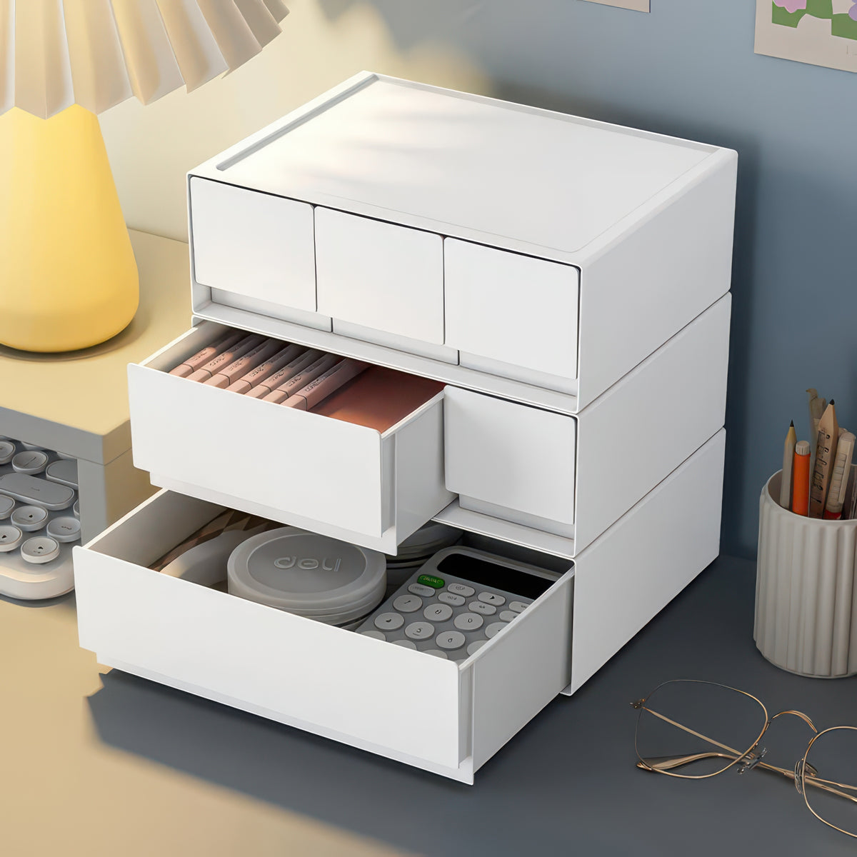 Desktop Multi-Layer Stackable Cosmetic Organizer Drawer Jewelry Box for Office