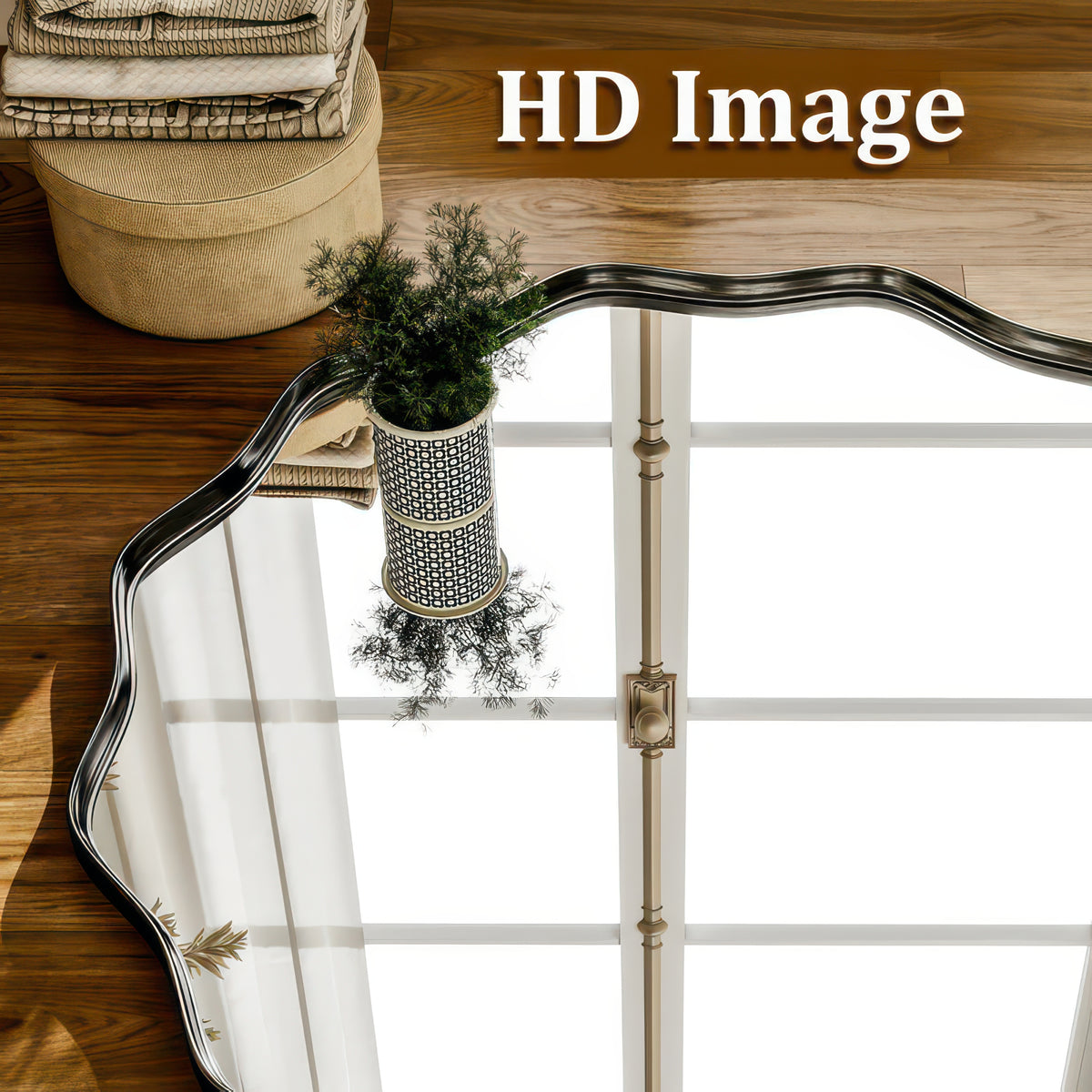 Wavy Round Decorative Bathroom Wall Mirror with Deep Frame, Gold or Black