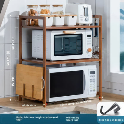 Bamboo Double-Layer Countertop Microwave and Oven Storage Shelf Rack