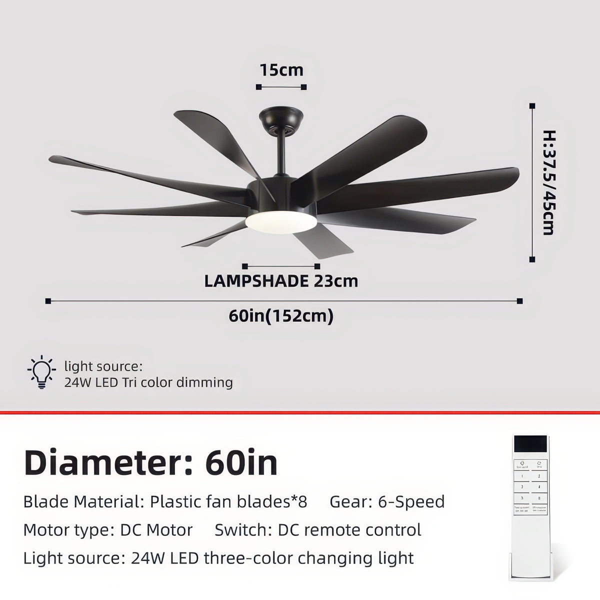 FUMANJIA 60-Inch Ceiling Fan with Light for Home – 8 Blades, Remote