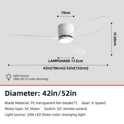 42/52-Inch Ceiling Fan with Transparent Blades and Remote