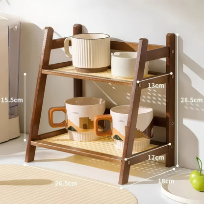 2-Tier Retro Bamboo Storage Shelf - Countertop Organizer for Kitchen & Dressing Table