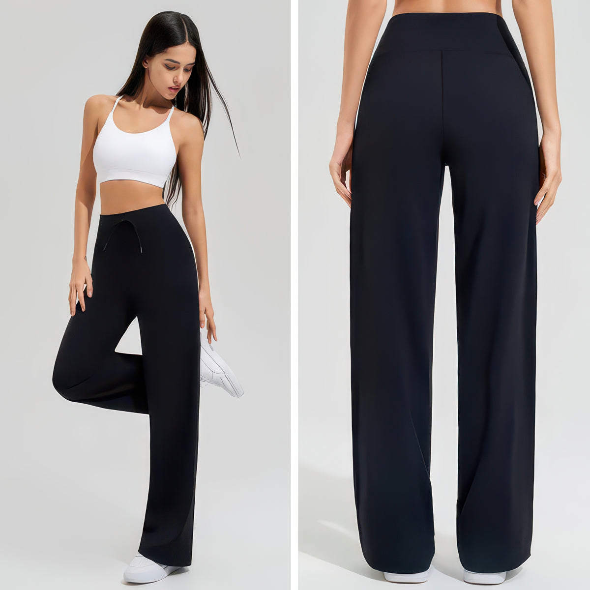 High-Waist Flared Wide Leg Yoga Pants for Women, Breathable Quick-Dry with Slash Pockets