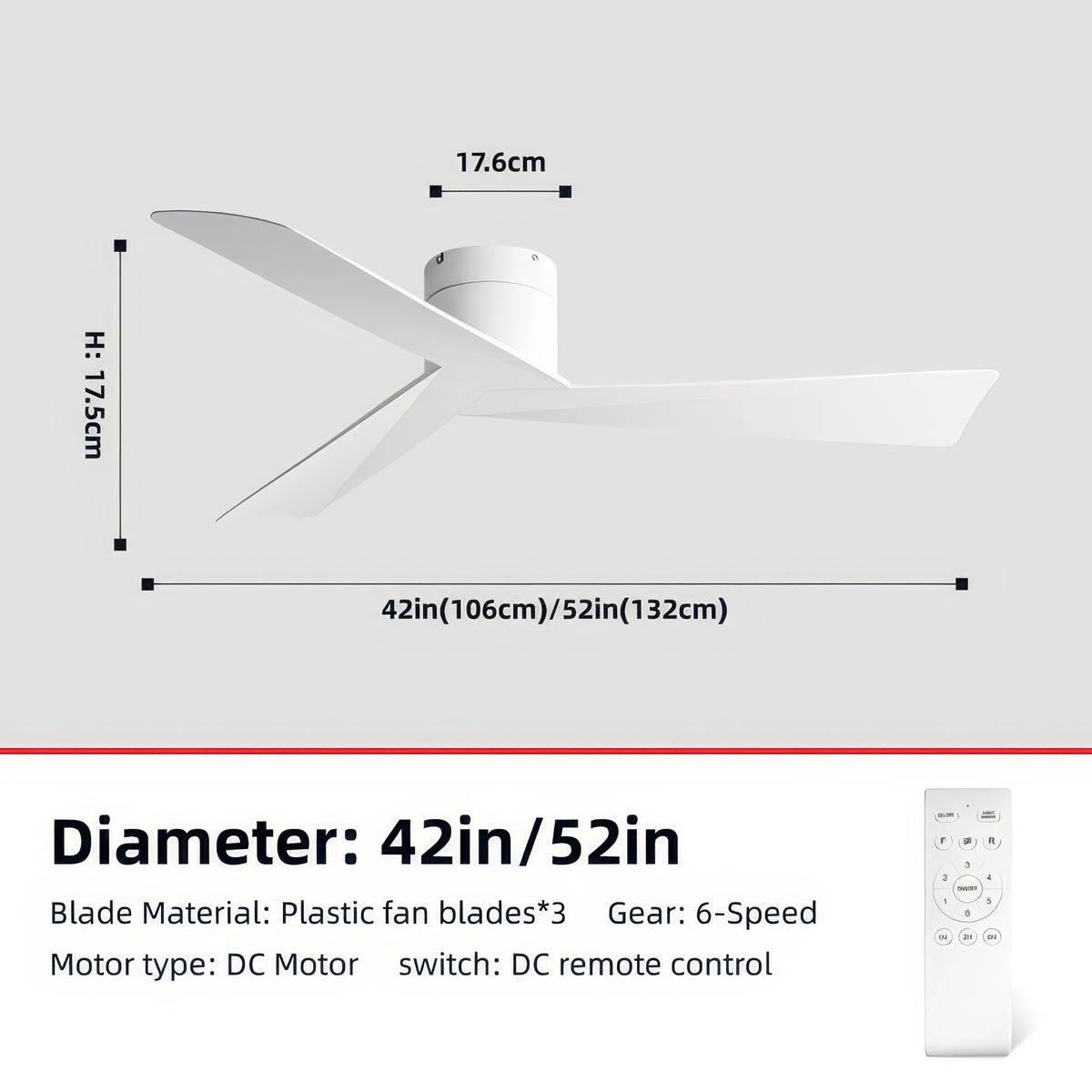 Retro Ceiling Fan for Home – 52-Inch DC Motor, No Light, Remote Control