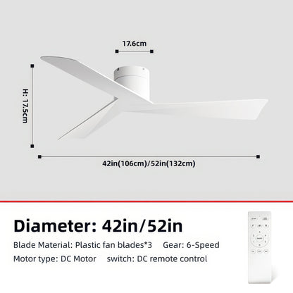 Retro Ceiling Fan for Home – 52-Inch DC Motor, No Light, Remote Control