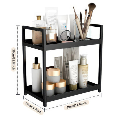 2-Tier Desktop Shelf Iron & PP Organizer for Makeup Countertop 30x17x30cm