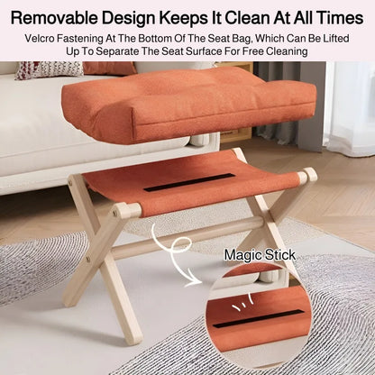 Folding Entryway Stool - Cushioned Solid Wood Stool