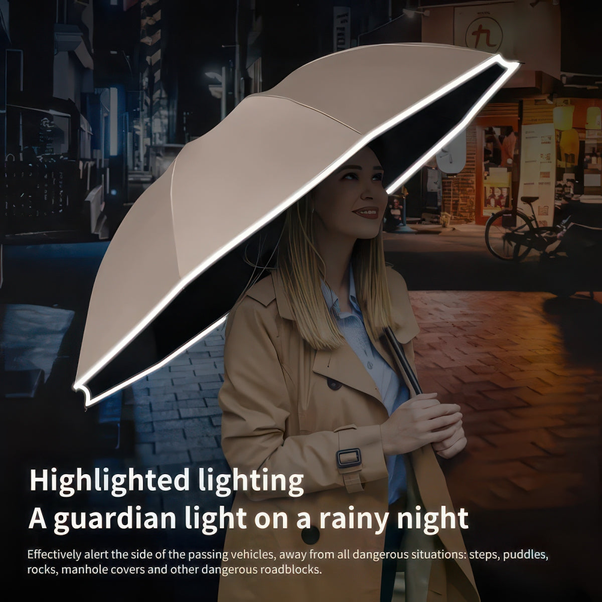 Automatic Reverse Folding Umbrella with Windproof Frame and Reflective Stripe