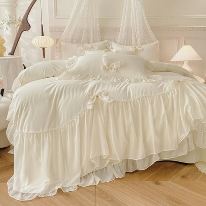 Ruffle Duvet Cover Set – 3pcs White Bedding for Guest Room