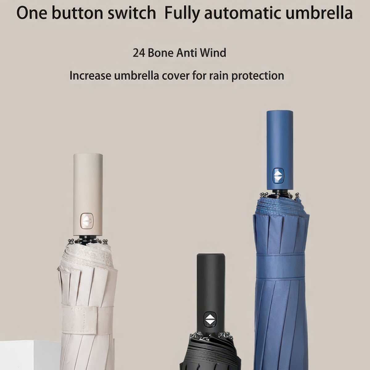 Windproof Automatic Folding Umbrella with UV Protection, 24 or 60 Rib Frame