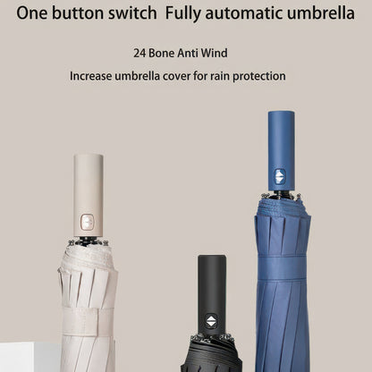 Windproof Automatic Folding Umbrella with UV Protection, 24 or 60 Rib Frame