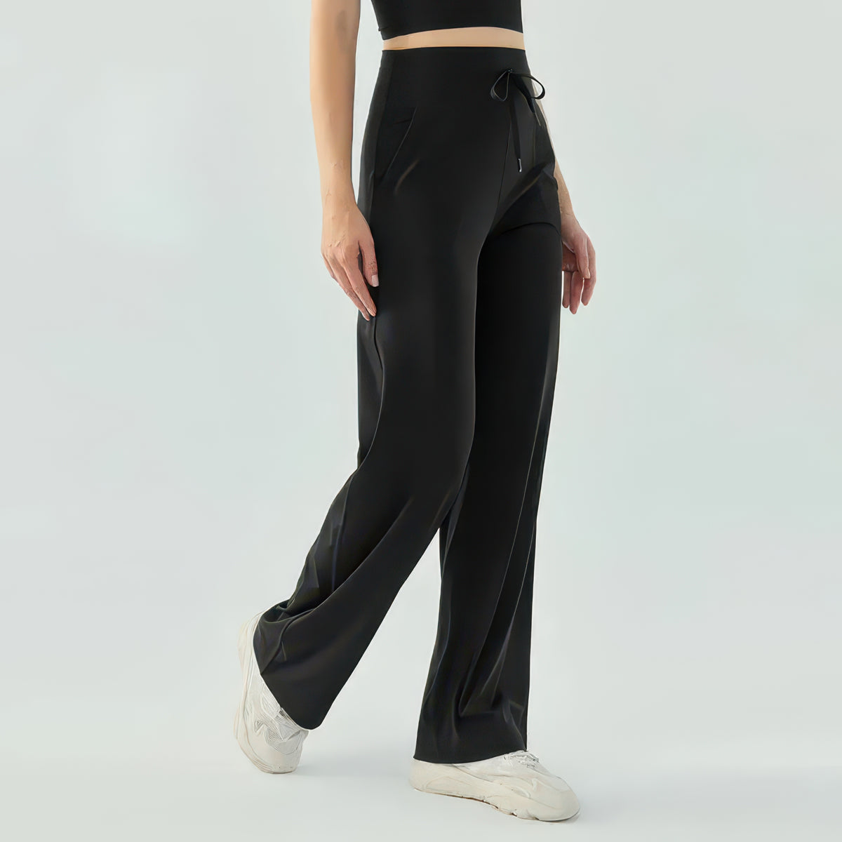 High-Waist Wide Leg Yoga Pants for Women with Drawstring, Loose Fit for Running and Gym