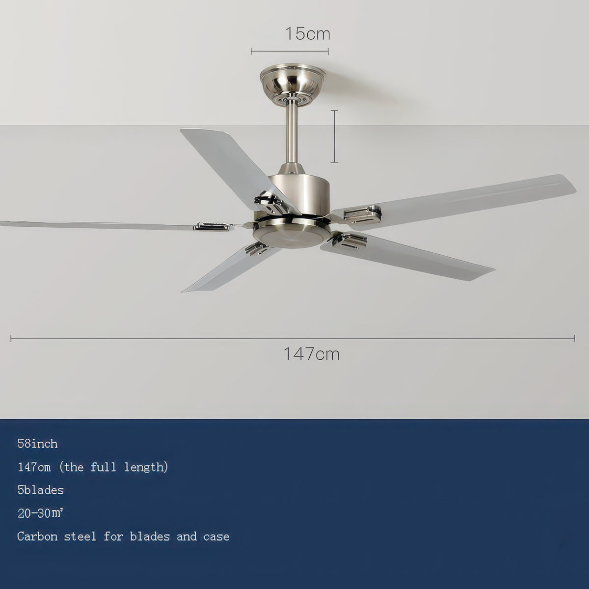 Modern 60-Inch Ceiling Fan for Home – 5 Blades, Indoor/Outdoor