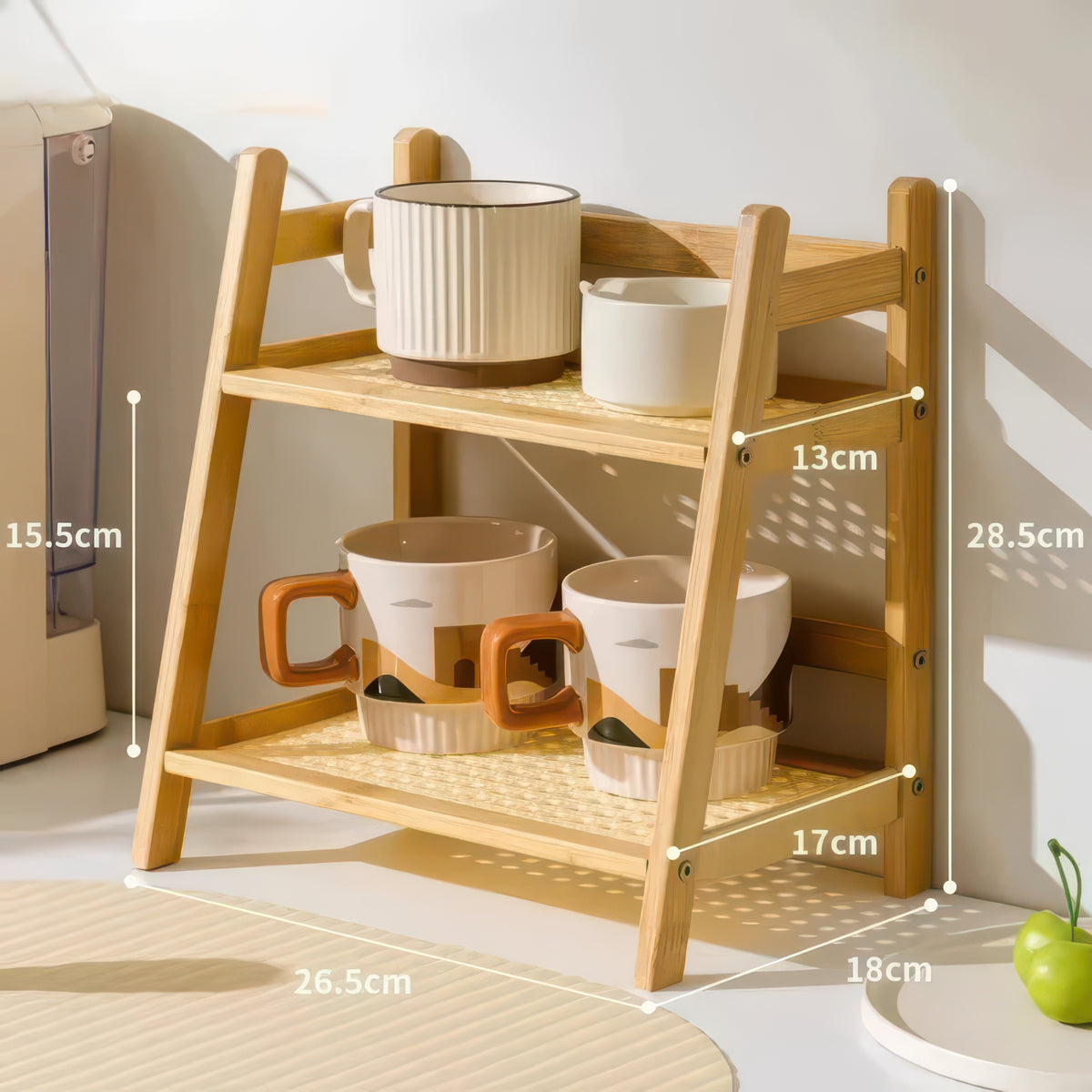2-Tier Retro Bamboo Storage Shelf - Countertop Organizer for Kitchen & Dressing Table