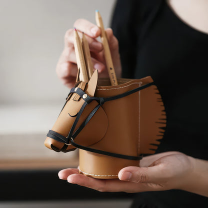 Horse-Head Leather Desk Organizer Box, Set of 1 or 3