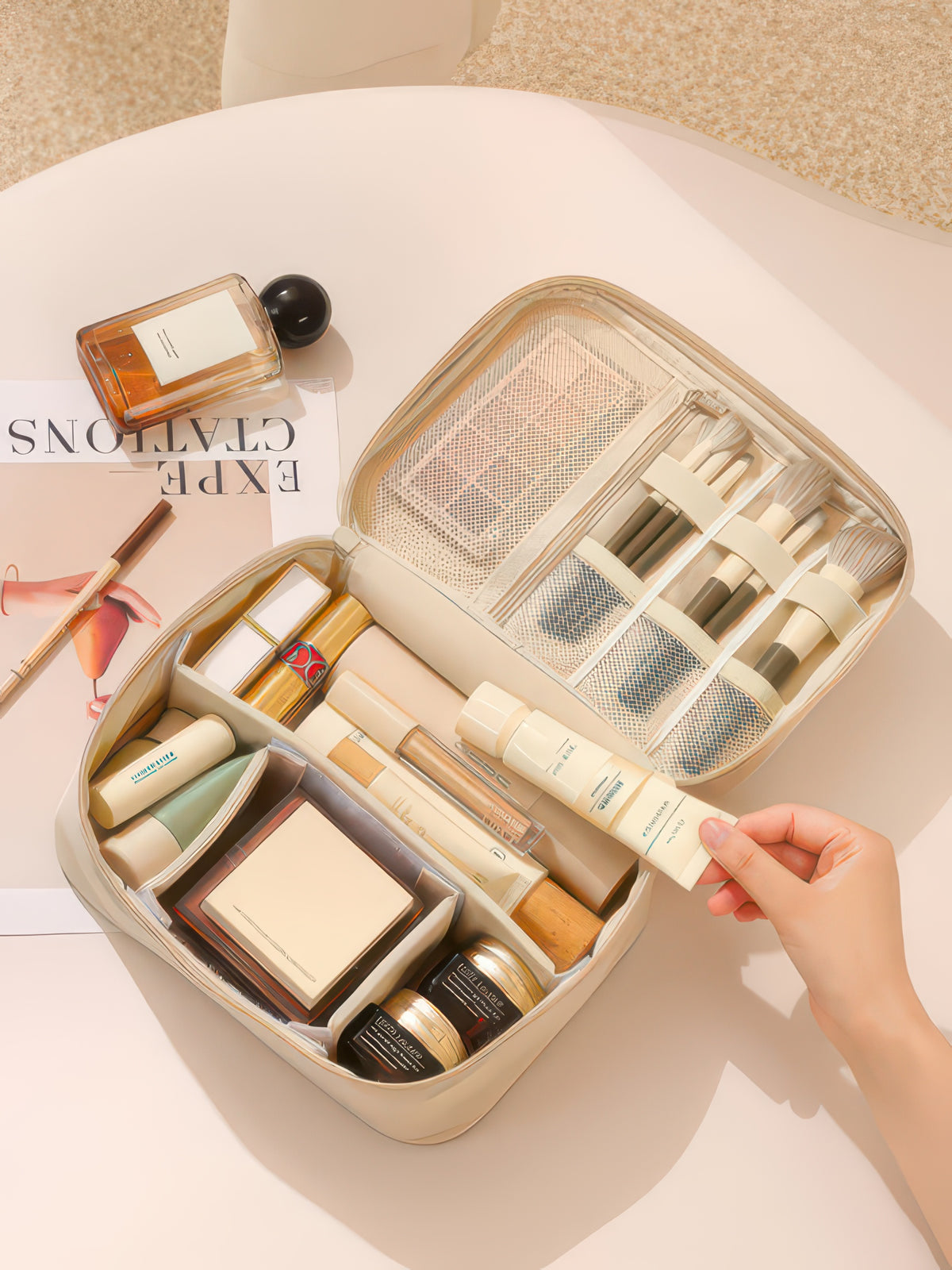 Oxford Cloth Toiletry and Makeup Bag, Single or Double Layer